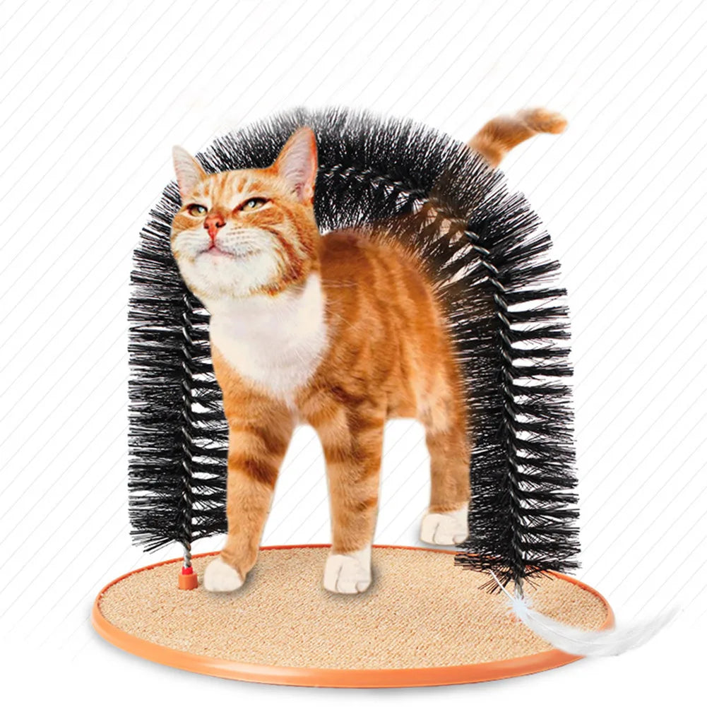 Cat Arch Self Groomer Massager Cat Rubbing Post with Sturdy Scratcher Pad Cat Face Scratcher for Indoor Kitten & Small Dog