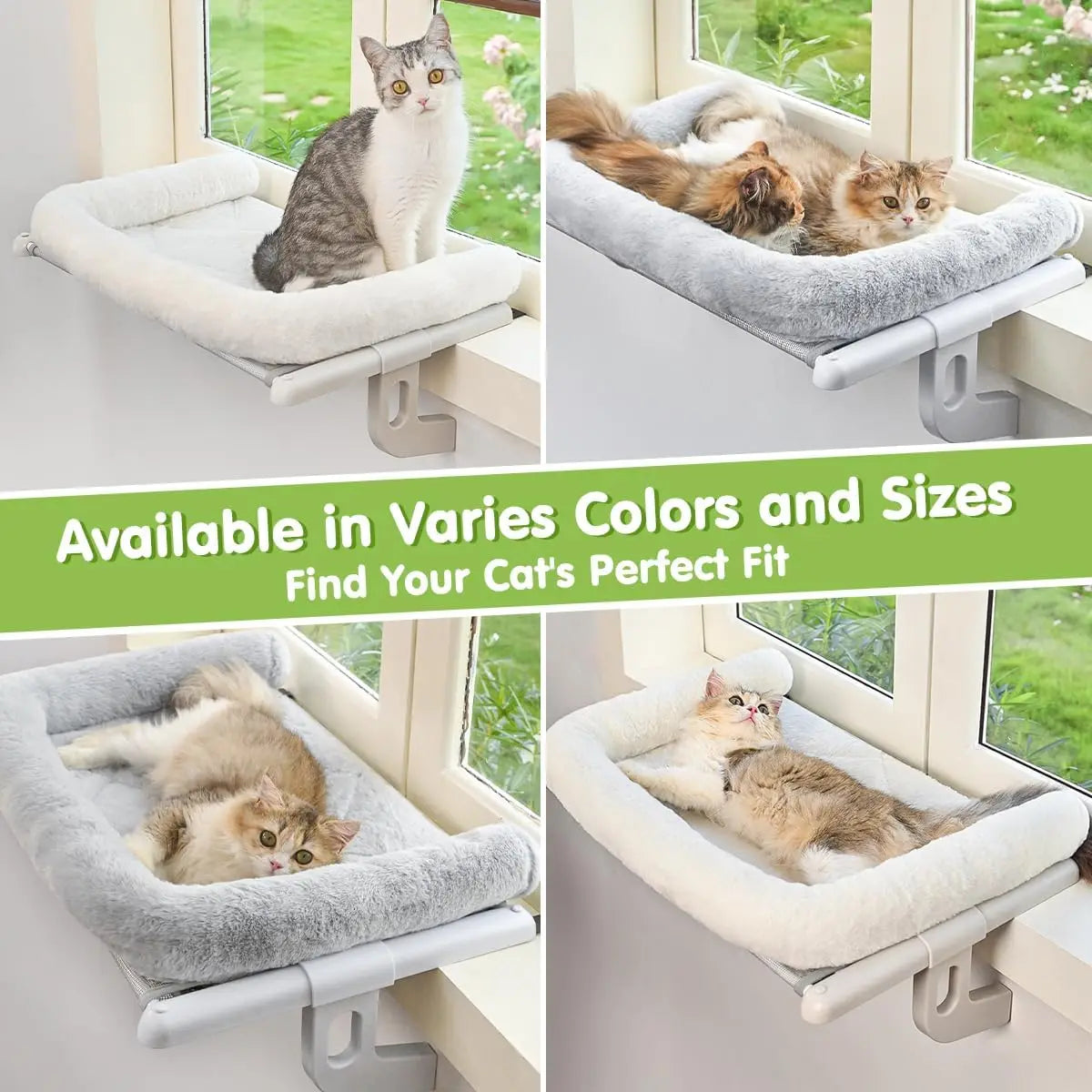 Cat Window Sill Perch – Large Bolster Hammock Bed for Large Cats & Kittens – Gray, Easy-Adjust for Windowsill