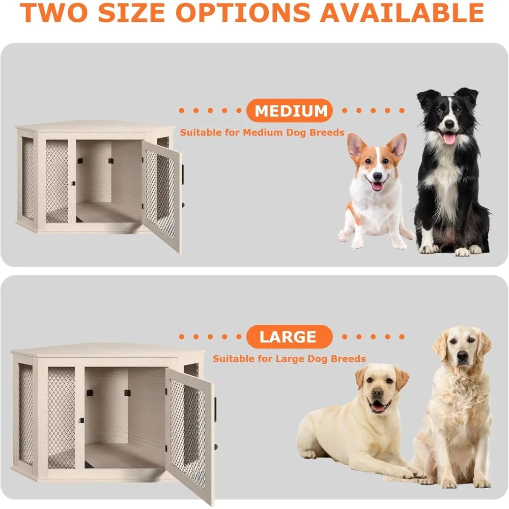 Wooden Dog Crate Furniture: 44-Inch End Table with Mesh for Small to Medium Dogs