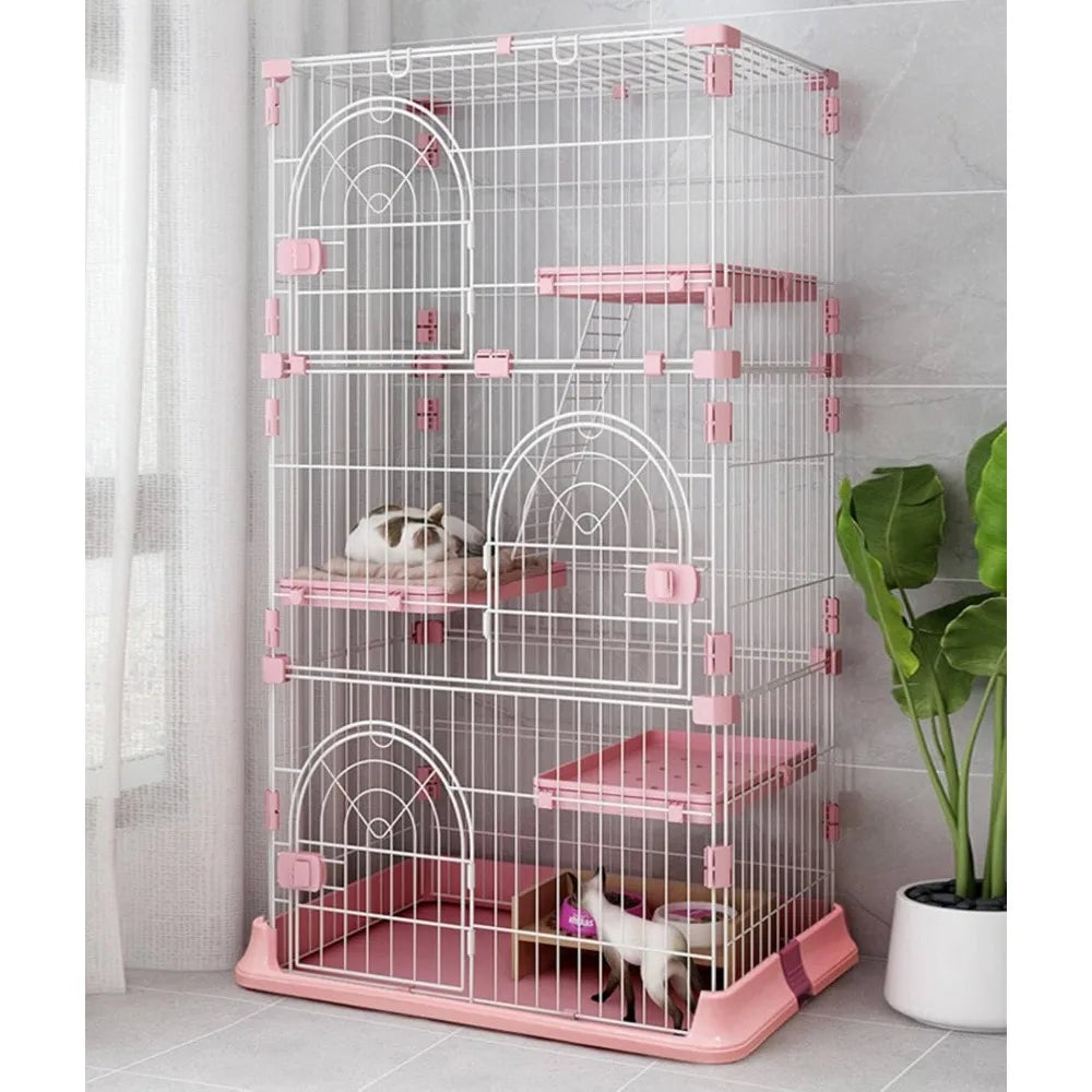 Hamiledyi Indoor Cat Cage 52 Inches Cat Villa Large Pet Crate with 3 Platforms and 1 Ramp Ladders Metal Cat Playpen with 3 Doors