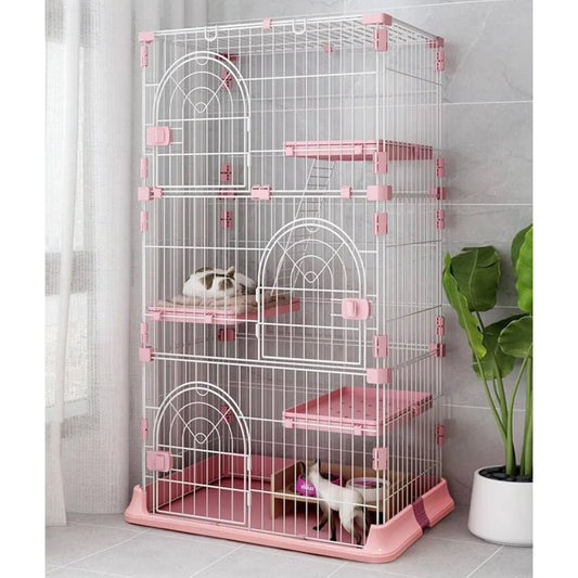 Hamiledyi Indoor Cat Cage 52 Inches Cat Villa Large Pet Crate with 3 Platforms and 1 Ramp Ladders Metal Cat Playpen with 3 Doors