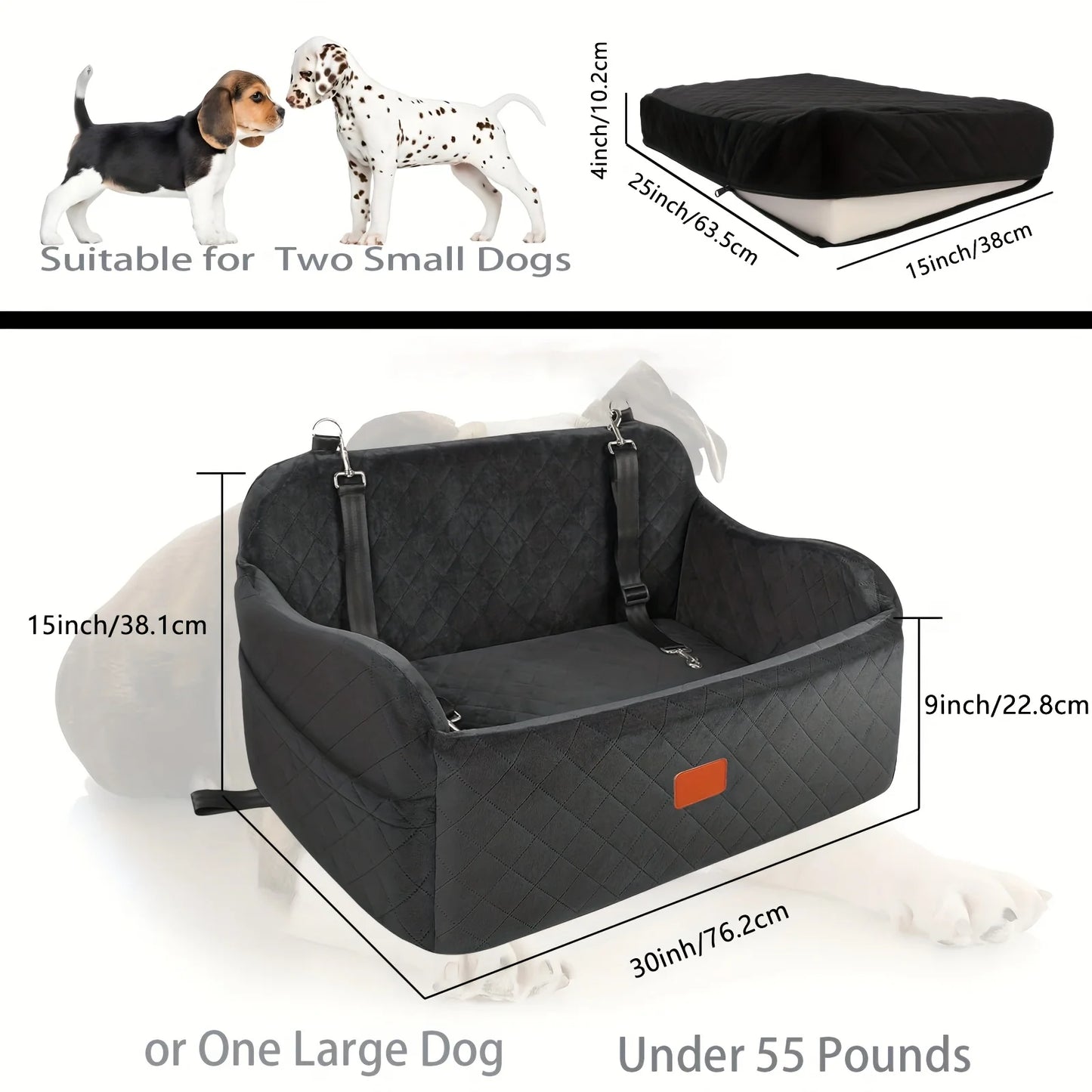 [Adjustable Dog Car Seat] Adjustable, Washable Dog Car Seat for Medium and Large Dogs | Pet Travel Car Bed with Seat Belt Pass