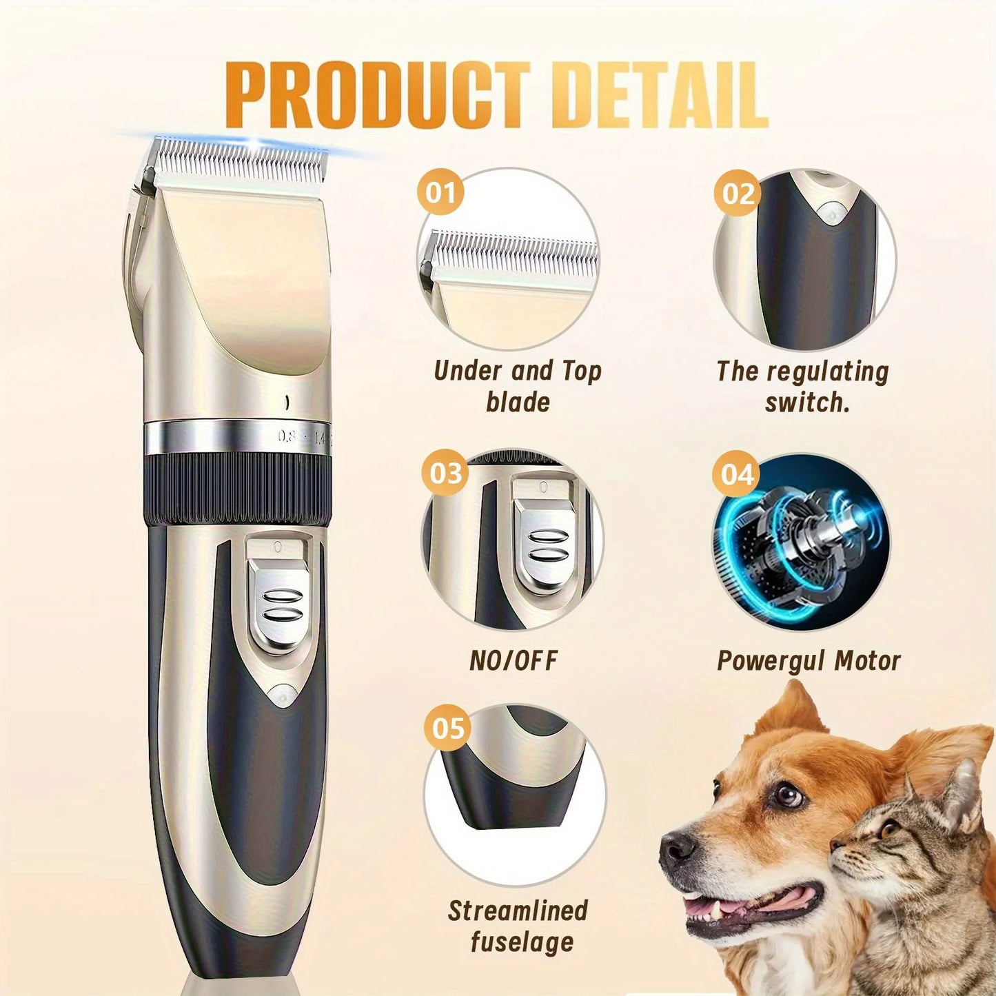 Professional Wireless Electric Pet Grooming Kit: Low-Noise Hair Trimmer – For Cats & Small-to-Medium Dogs, A Perfect Holiday Gif