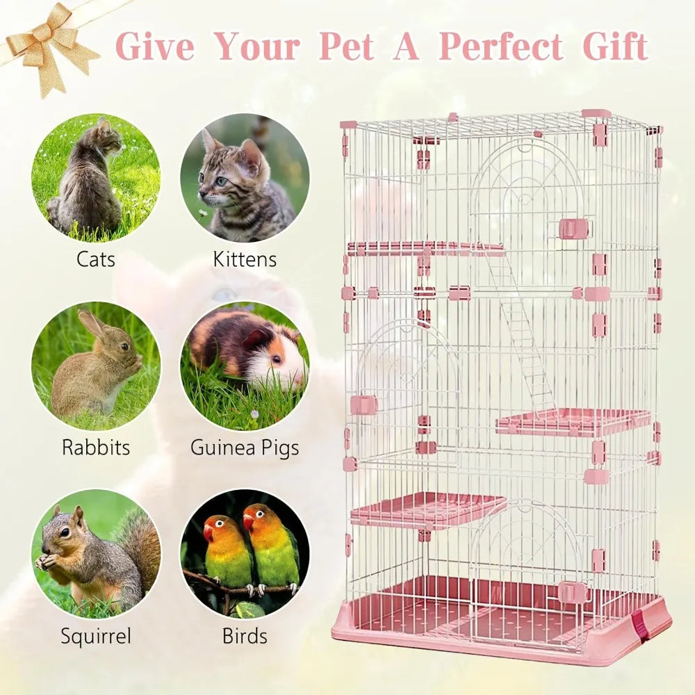 Hamiledyi Indoor Cat Cage 52 Inches Cat Villa Large Pet Crate with 3 Platforms and 1 Ramp Ladders Metal Cat Playpen with 3 Doors