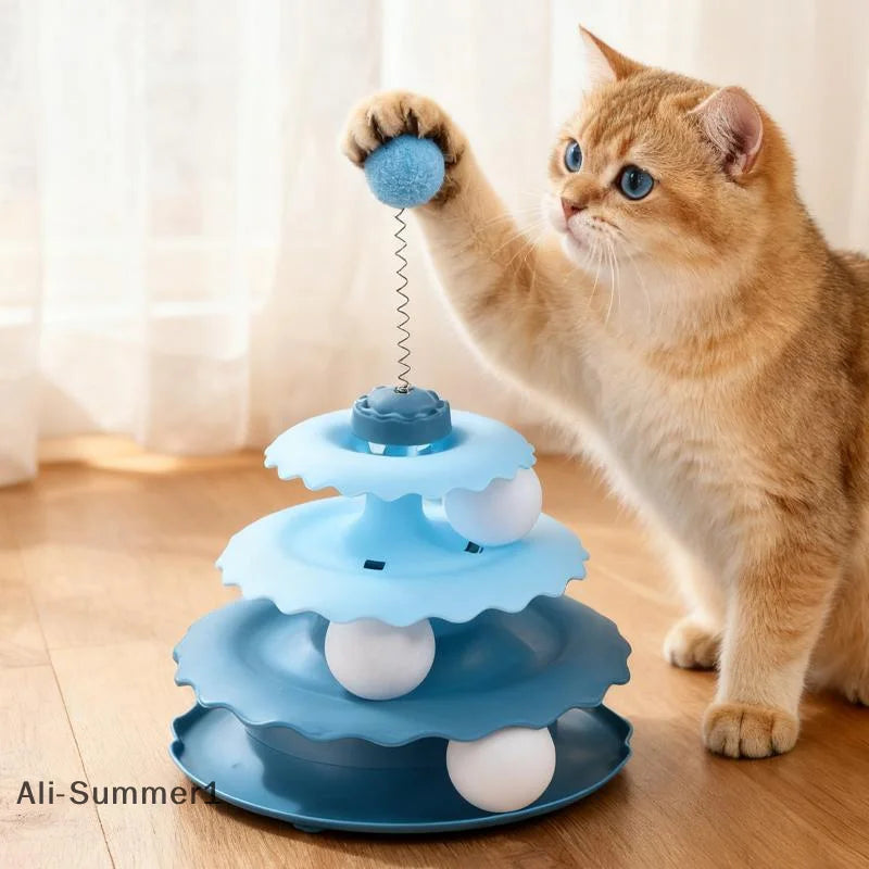 Three Layer Turntable Educational Play Track Tower Cat Teaser Toy Household Cat Practice Self Entertainment Teasing Artifact Toy
