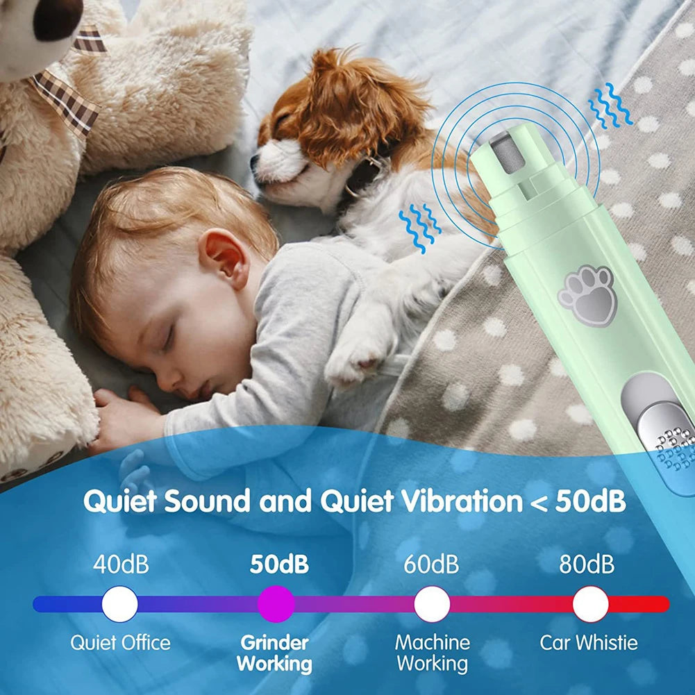 Electric Dog Nail Grinder USB Rechargeable LED Light Pet Nail Trimmer with 2 Speed Settings and Polisher Wheel