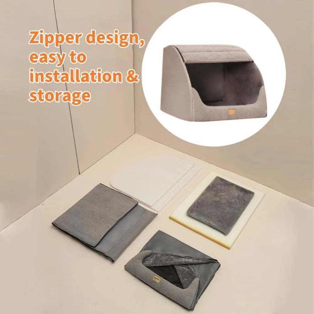 large dog house indoor, soft plush dogs cave bed covered pet bed with fluffy washable cushion, portable dog/cat pet tent house f