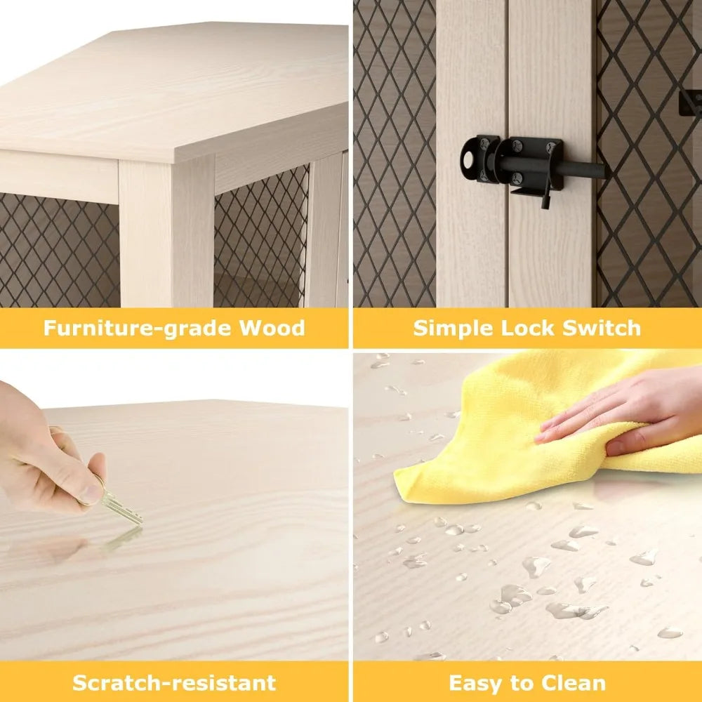 Wooden Dog Crate Furniture: 44-Inch End Table with Mesh for Small to Medium Dogs