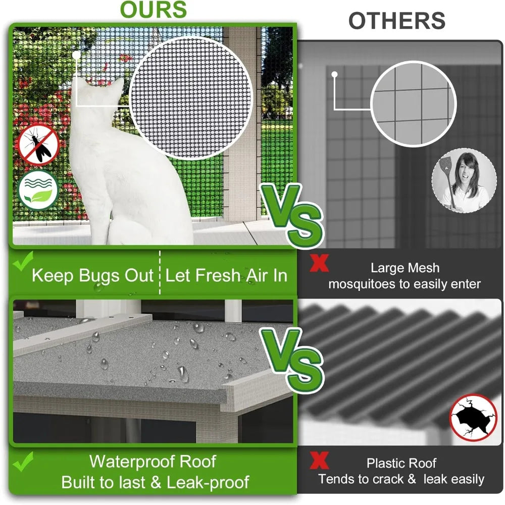 Cat Window Box,Wooden Window Catio for Indoor Cats,Expandable Outdoor Enclosure with 4 Platforms & 3 Doors,Secure Wall-Mounted P