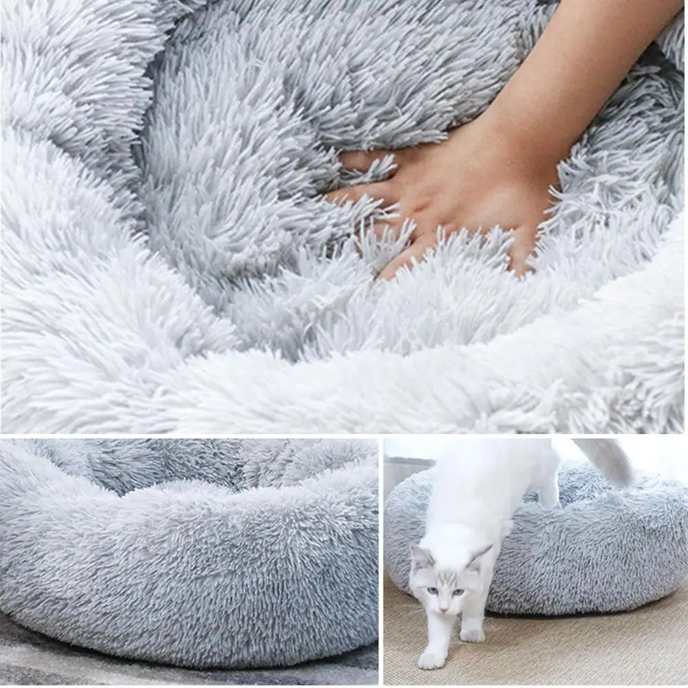 Soft Plush Pet Beds USB Heating Round Dog Bed Donut Round Beds For Small Medium Dogs And Cats Comfortable And Machine Washable