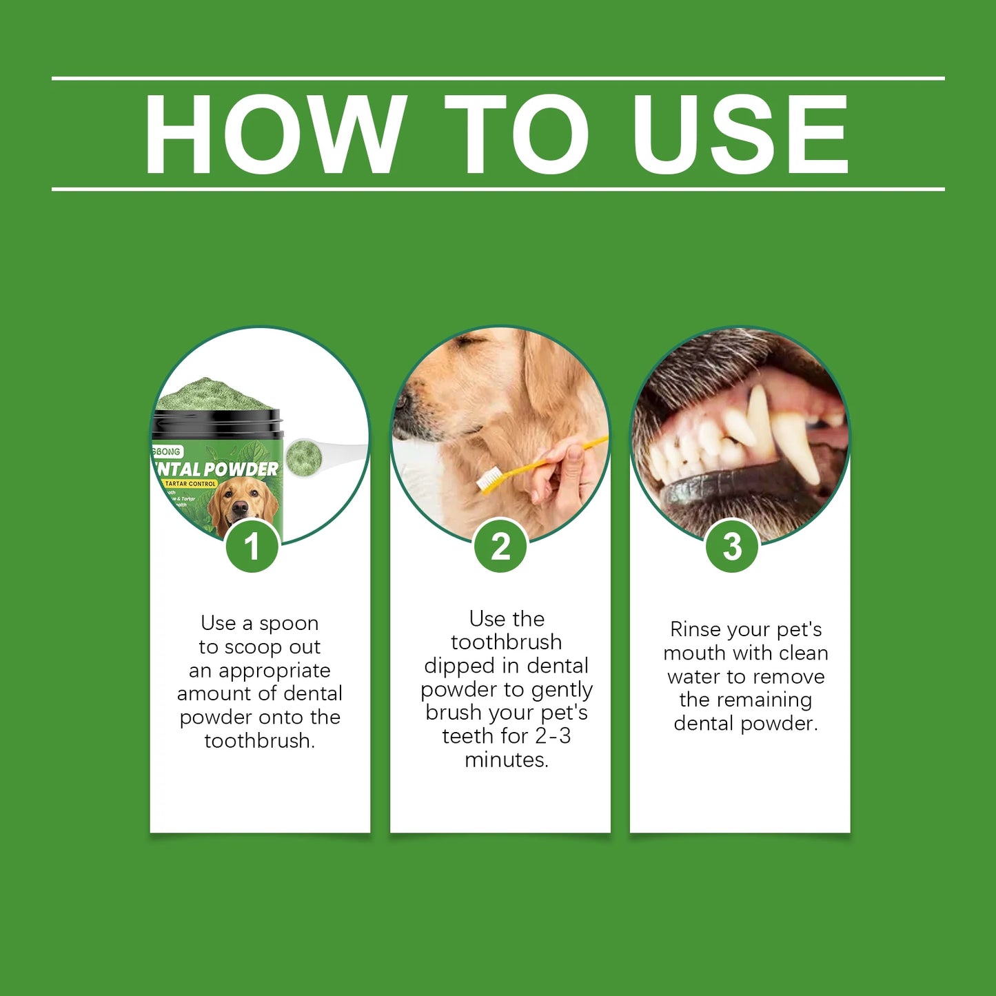 Yegbong 150g Dog Teeth Cleaning Powder - Gentle Dental Care for Pets - Removes Tartar, Stains & Bad Breath - Whitens Teeth