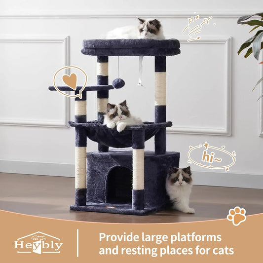 Cat Tree with Soft Basket, Scratching Posts & Dangling Ball, Smoky Gray HCT008SG