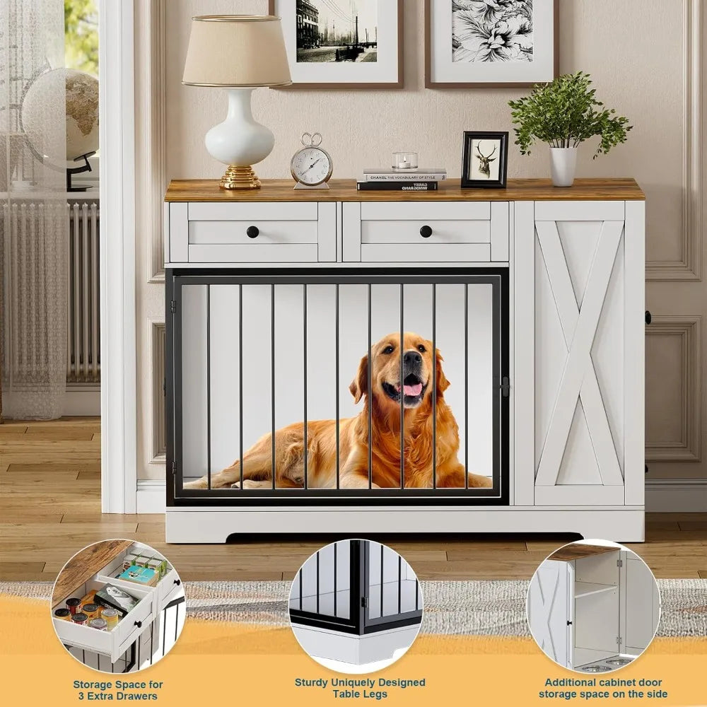 PAKASEPT Dog Crate Furniture: Storage Cabinet and Feeder for Small to Large Dogs, Double-Sided Kennel
