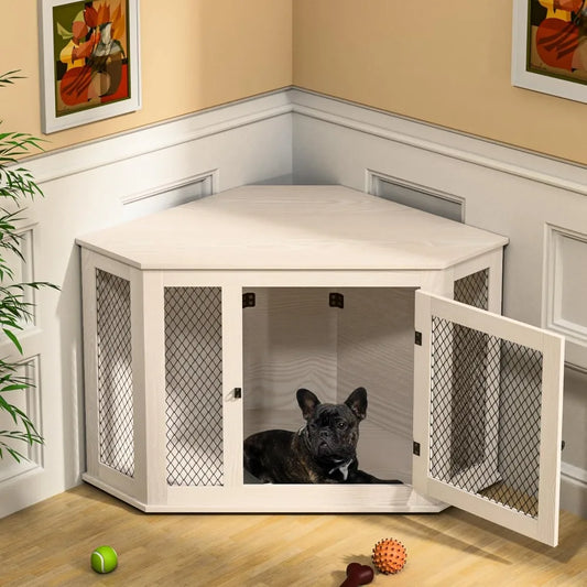 Wooden Dog Crate Furniture: 44-Inch End Table with Mesh for Small to Medium Dogs