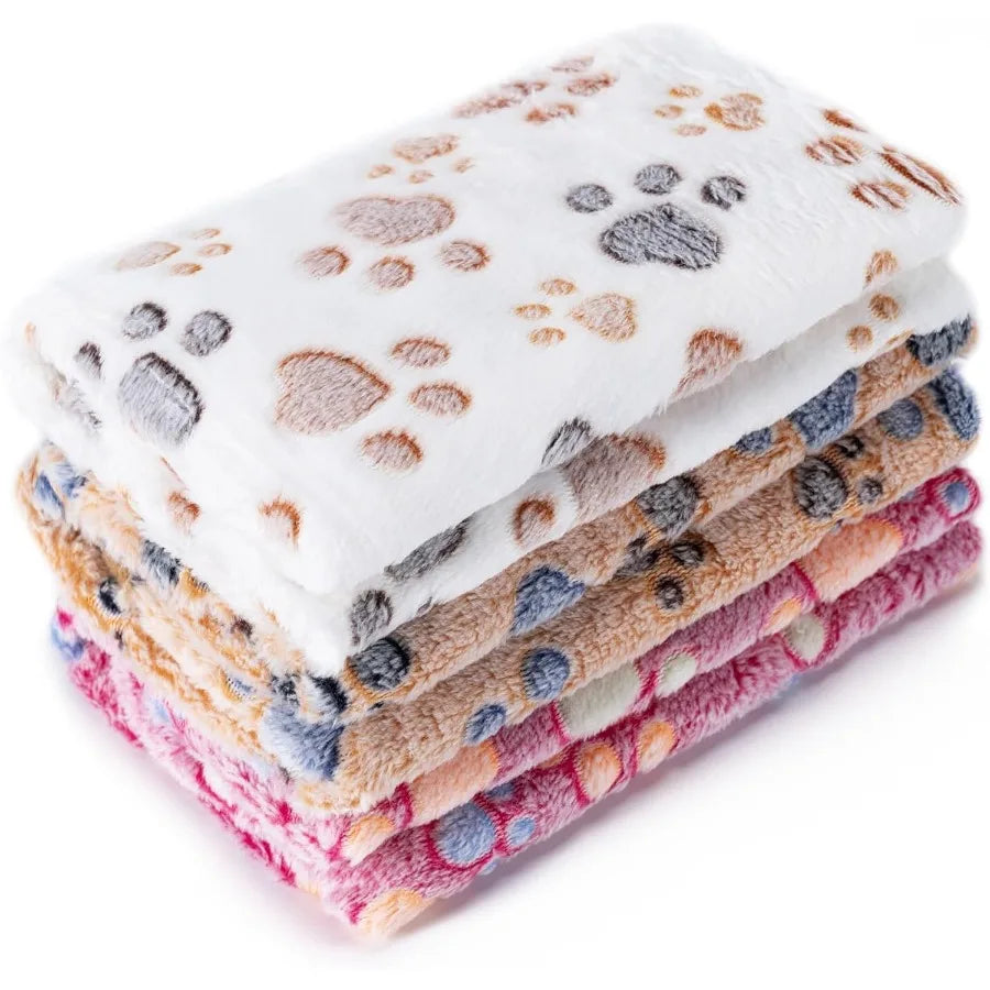 1 Pack 3 Blankets Super Soft Fluffy Premium Fleece Pet Blanket Flannel Paw Printed Throw for Dog Puppy Cat Small 23x16'' Brown