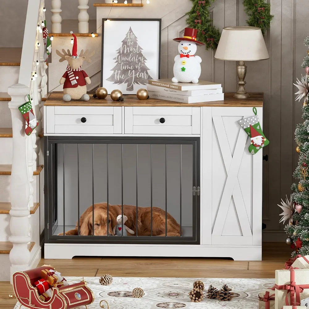 PAKASEPT Dog Crate Furniture: Storage Cabinet and Feeder for Small to Large Dogs, Double-Sided Kennel