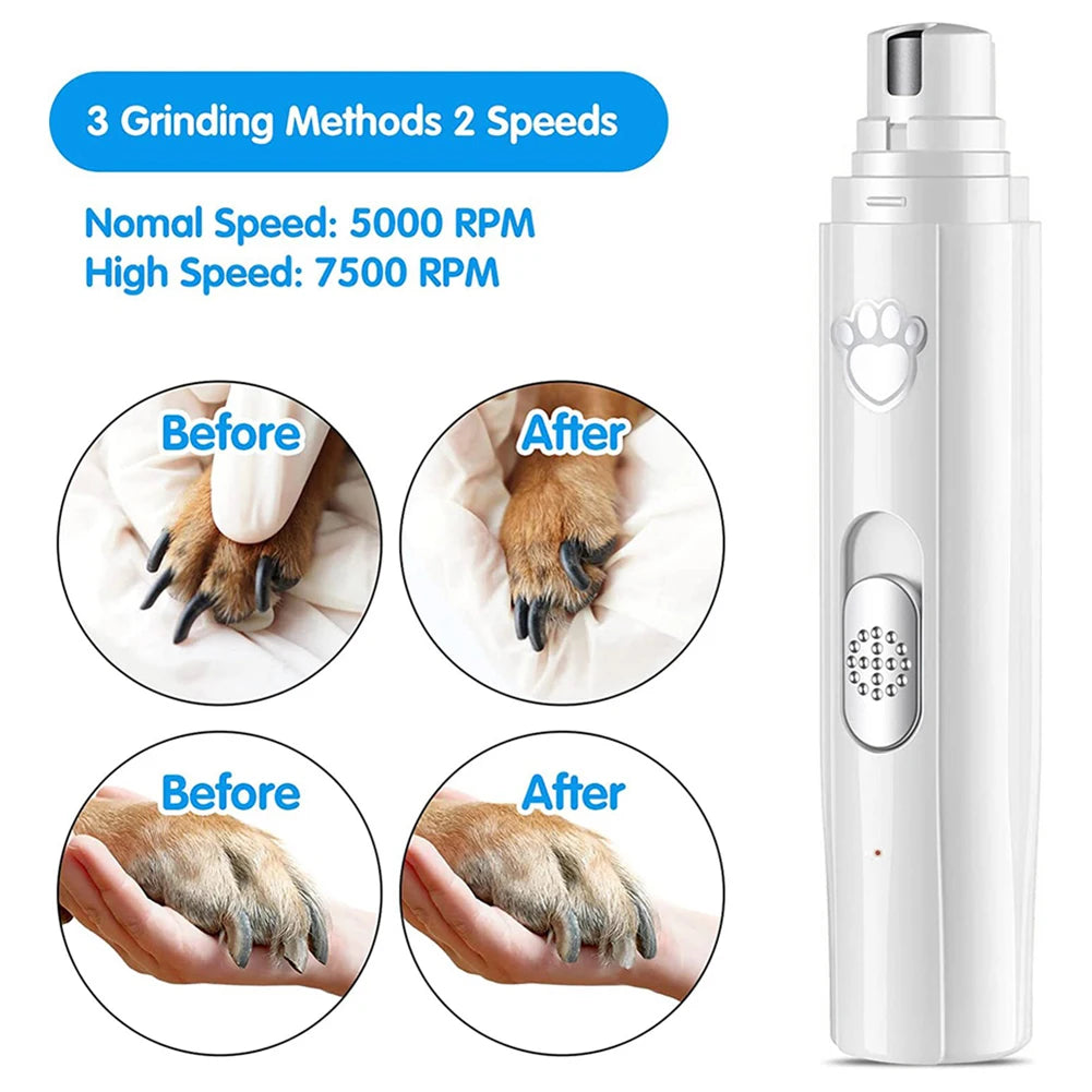 Electric Dog Nail Grinder USB Rechargeable LED Light Pet Nail Trimmer with 2 Speed Settings and Polisher Wheel