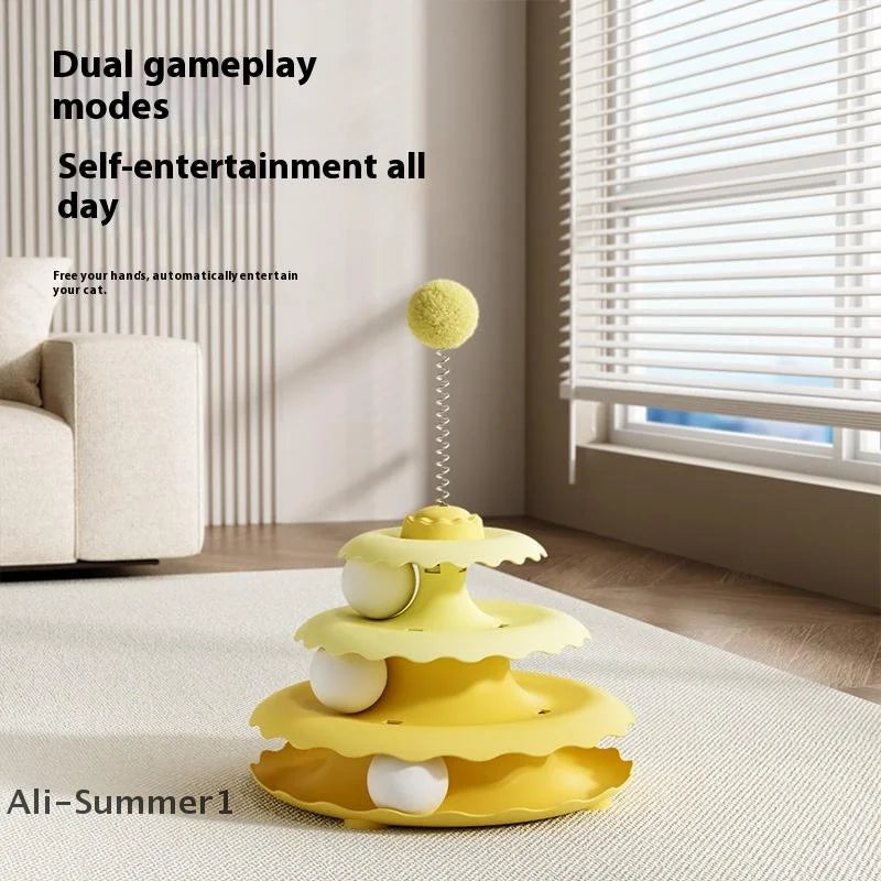 Three Layer Turntable Educational Play Track Tower Cat Teaser Toy Household Cat Practice Self Entertainment Teasing Artifact Toy
