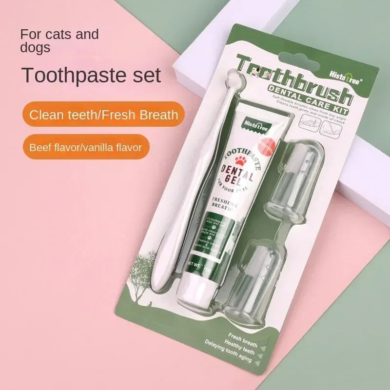 Pet Toothpaste Kit - Dental Care Set for Dogs & Cats, Teeth Cleaning Gel with Finger Brush, Christmas Birthday Gift for Pets