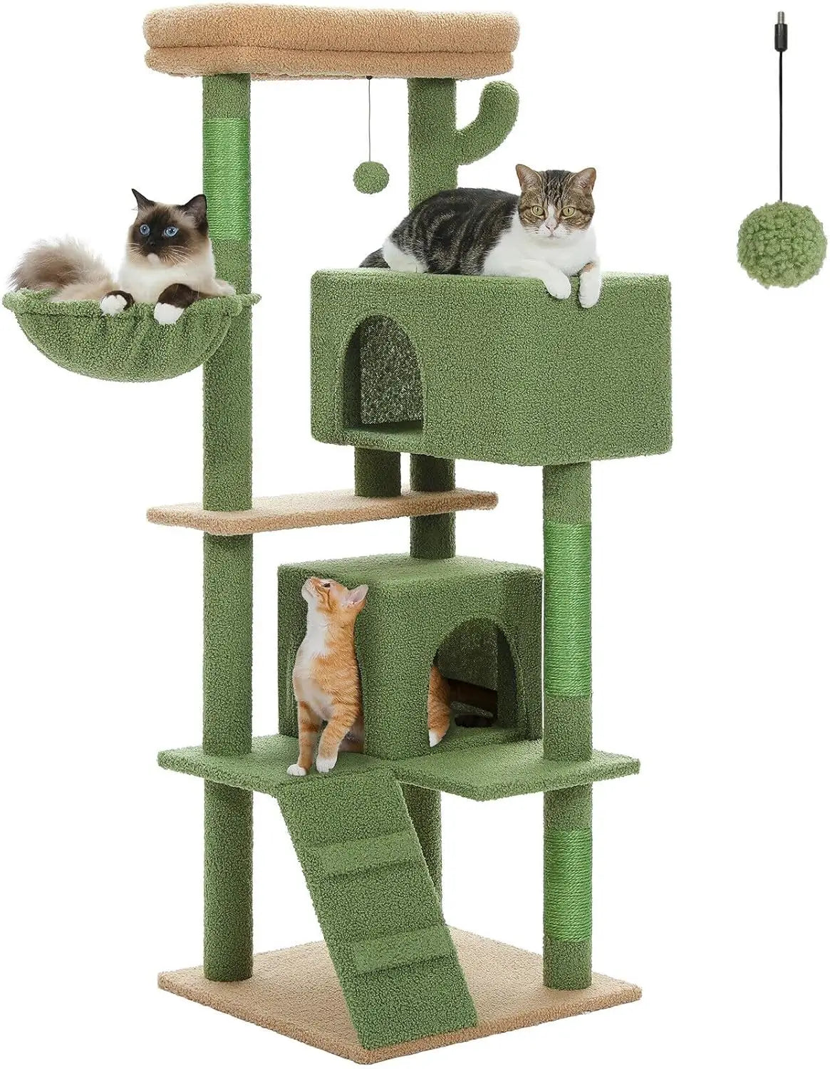 Cat Tree for Indoor Cats, 2 Cozy Condos with Spacious Top Perch, 56.3-Inch Multi-Level Cat Tower with Scratching Posts, 2 Caves