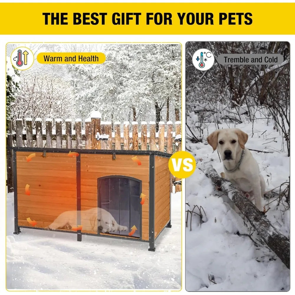 59" Large Dog House 100% Insulated Dog Kennel with Liner for Winter,Waterpoof for Outdoor & Indoor Use.