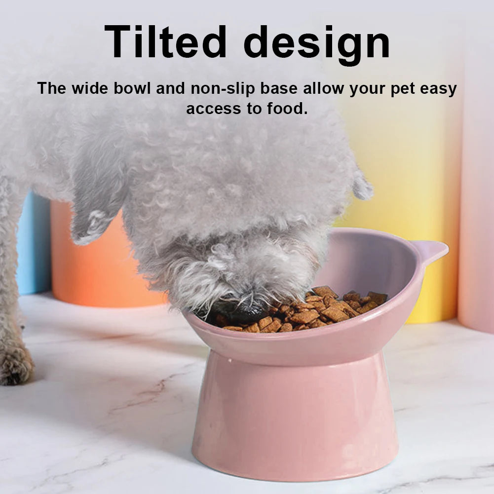 Tilted Cat Food Bowl Elevated Cat Bowl Ergonomic Raised Cat Food Bowl Anti Vomiting Tall Dog Bowl Non Slip for Flat- Faced Cats
