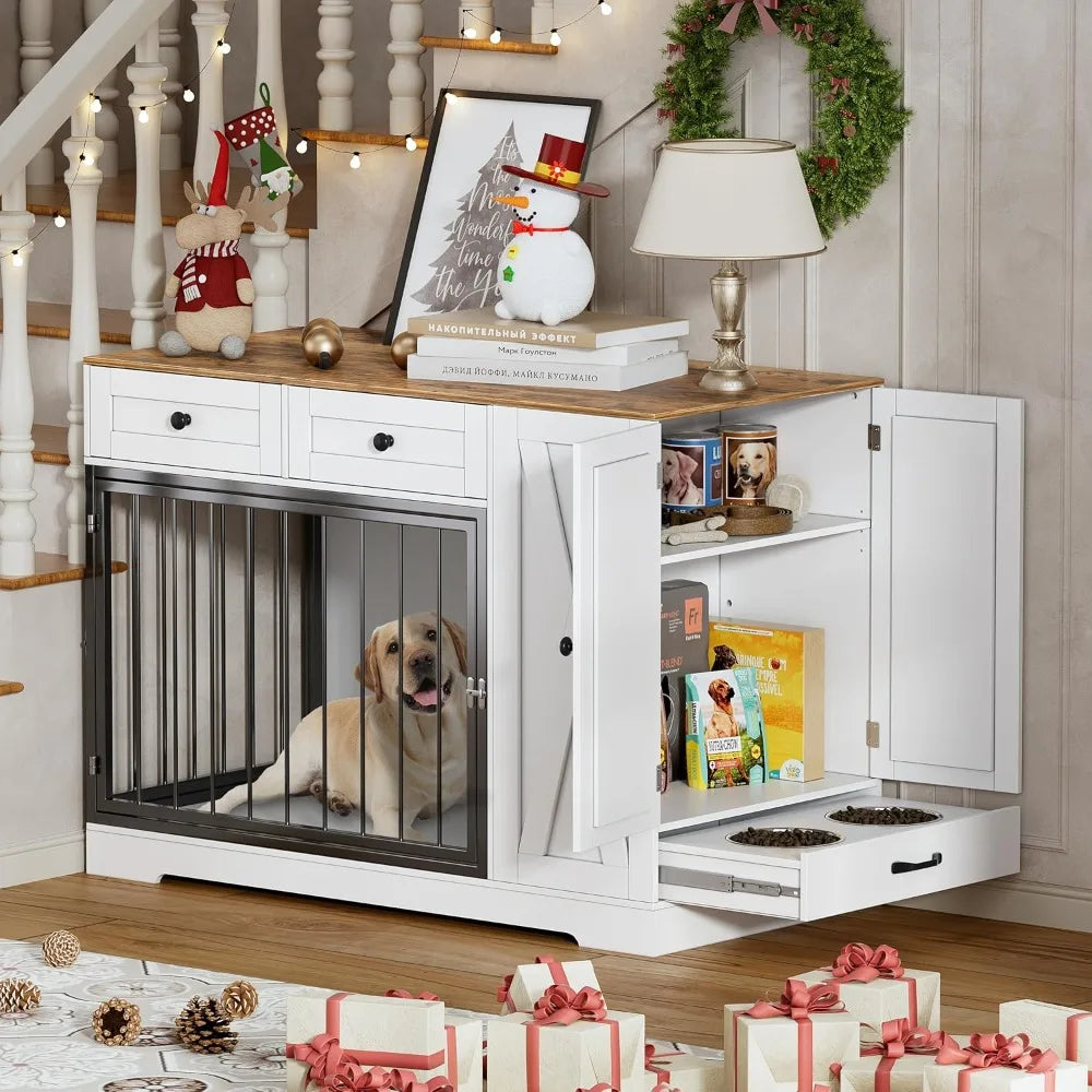 PAKASEPT Dog Crate Furniture: Storage Cabinet and Feeder for Small to Large Dogs, Double-Sided Kennel