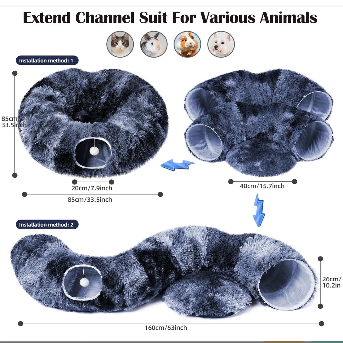 Kylinsure Plush Cat Tunnel Bed,Cat toy,Cat bed