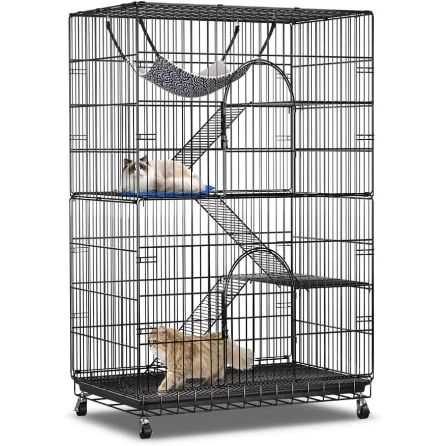 4-Tier Cat Cage 51 Inch Cat Crate Kennel Enclosure Playpen Large Metal Pet Cat Kitten Ferret Animal House Cage Indoor Outdoor w