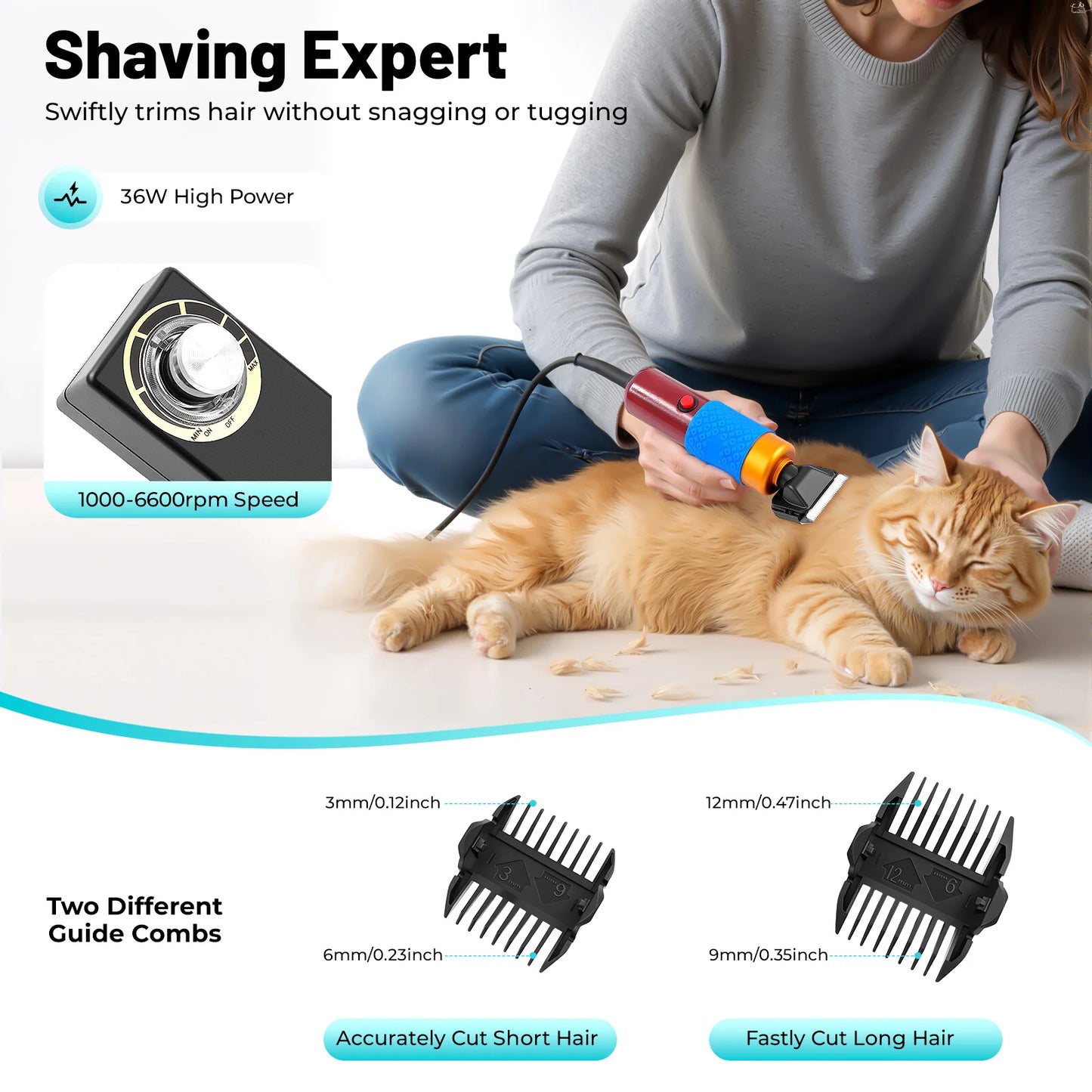 36W 6600rpm Variable Speed Electric Hair Clipper Pet Clipper Grooming Clipper Animal Trimmer Low Noise for Home Pet Grooming