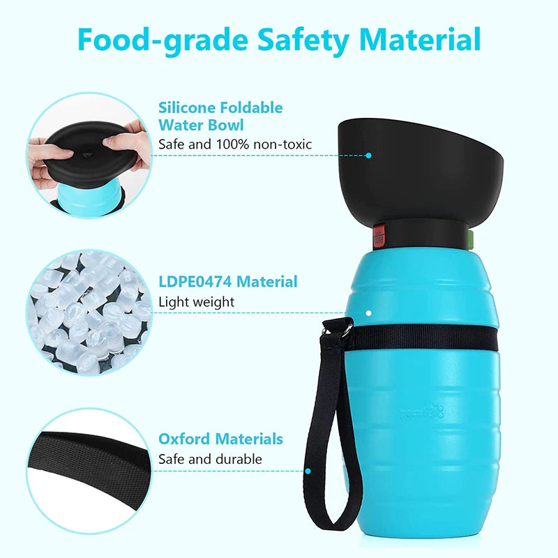 850ML Large Capacity Portable Dog Water Bottle Lightweight Leakproof Travel Pet Drink Dispenser For Outdoor Walking Hiking