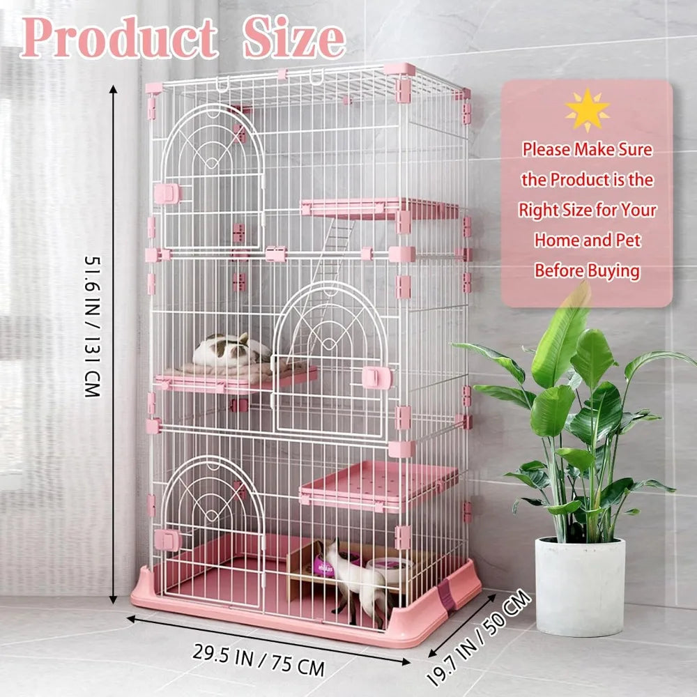 Hamiledyi Indoor Cat Cage 52 Inches Cat Villa Large Pet Crate with 3 Platforms and 1 Ramp Ladders Metal Cat Playpen with 3 Doors