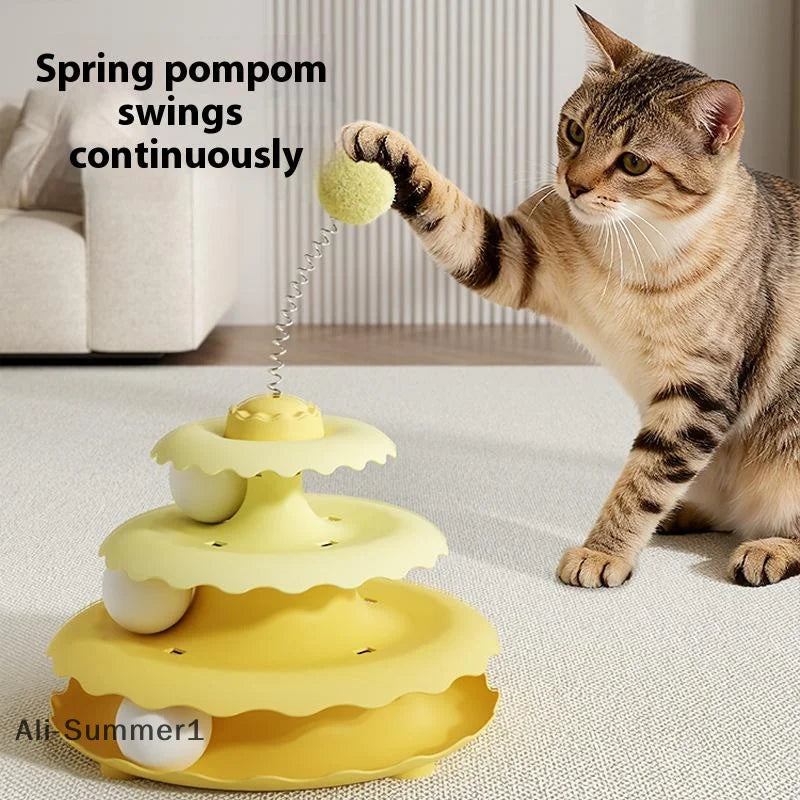 Three Layer Turntable Educational Play Track Tower Cat Teaser Toy Household Cat Practice Self Entertainment Teasing Artifact Toy