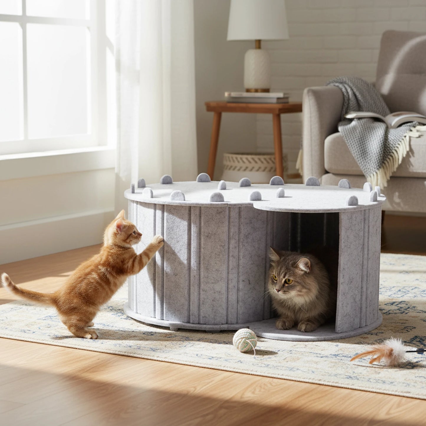 Cat Tunnel Bed Peekaboo Cat Cave Foldable Pet House Detachable Felt Cat House for Indoor Cats & Kittens