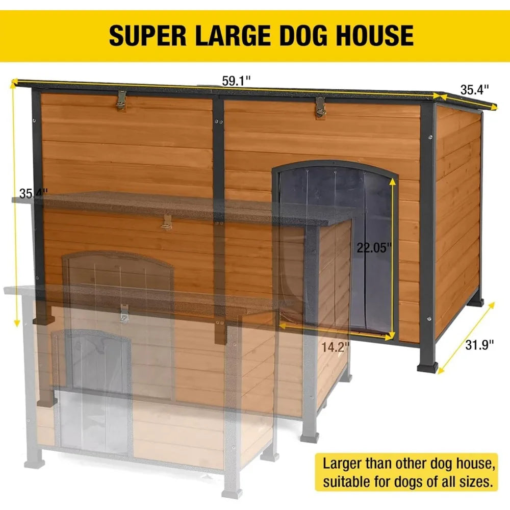 59" Large Dog House 100% Insulated Dog Kennel with Liner for Winter,Waterpoof for Outdoor & Indoor Use.