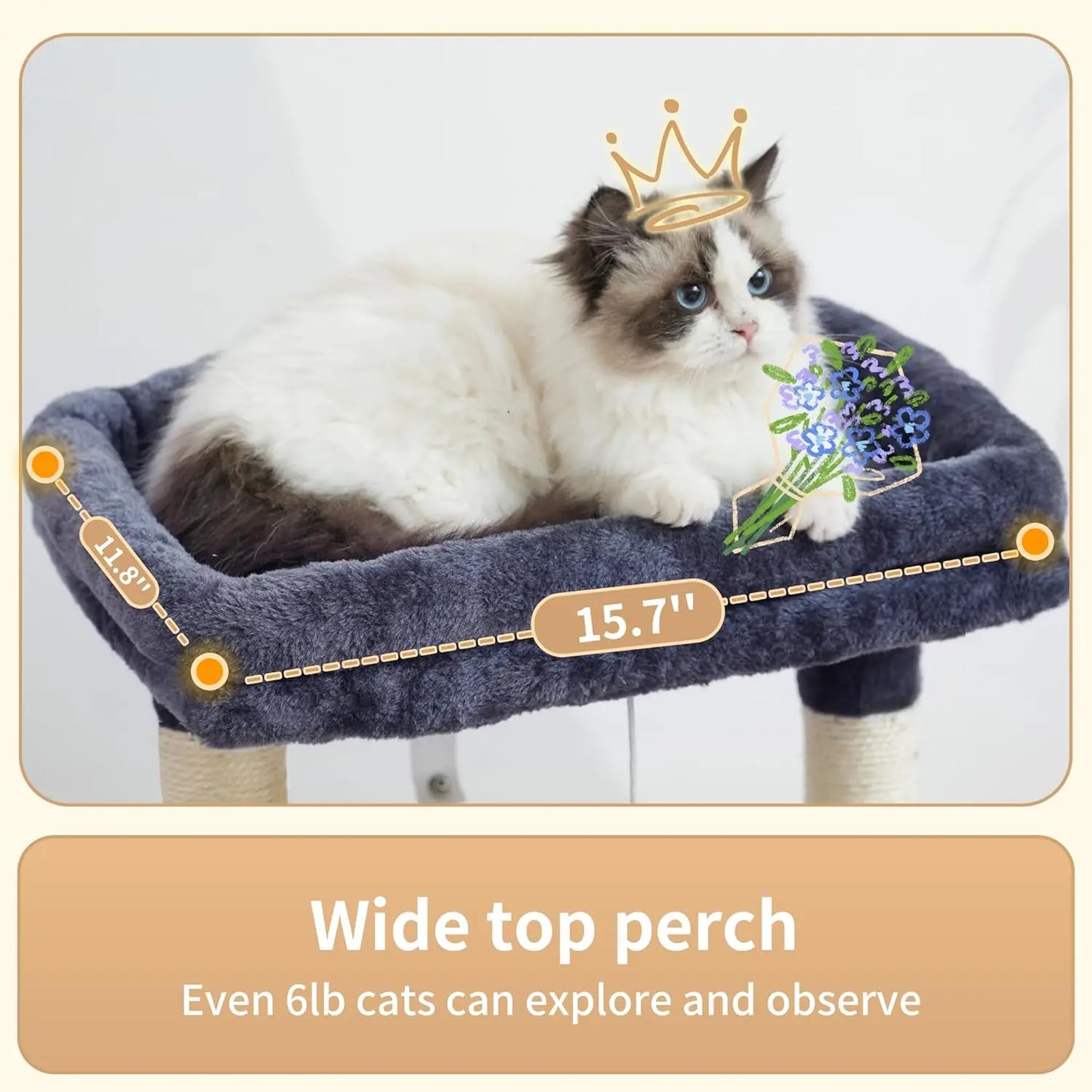 Cat Tree with Soft Basket, Scratching Posts & Dangling Ball, Smoky Gray HCT008SG