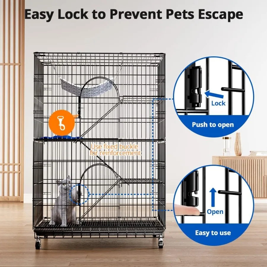 4-Tier Cat Cage 51 Inch Cat Crate Kennel Enclosure Playpen Large Metal Pet Cat Kitten Ferret Animal House Cage Indoor Outdoor w
