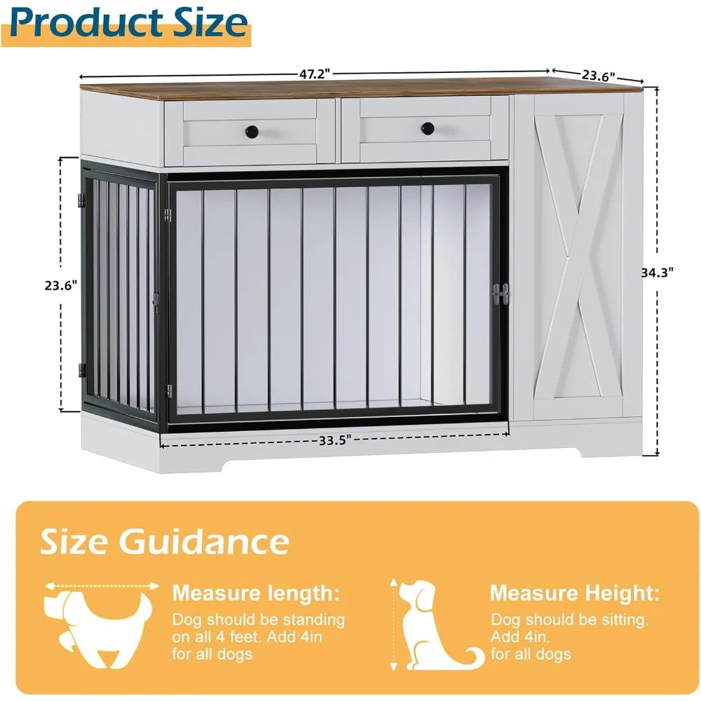 PAKASEPT Dog Crate Furniture: Storage Cabinet and Feeder for Small to Large Dogs, Double-Sided Kennel