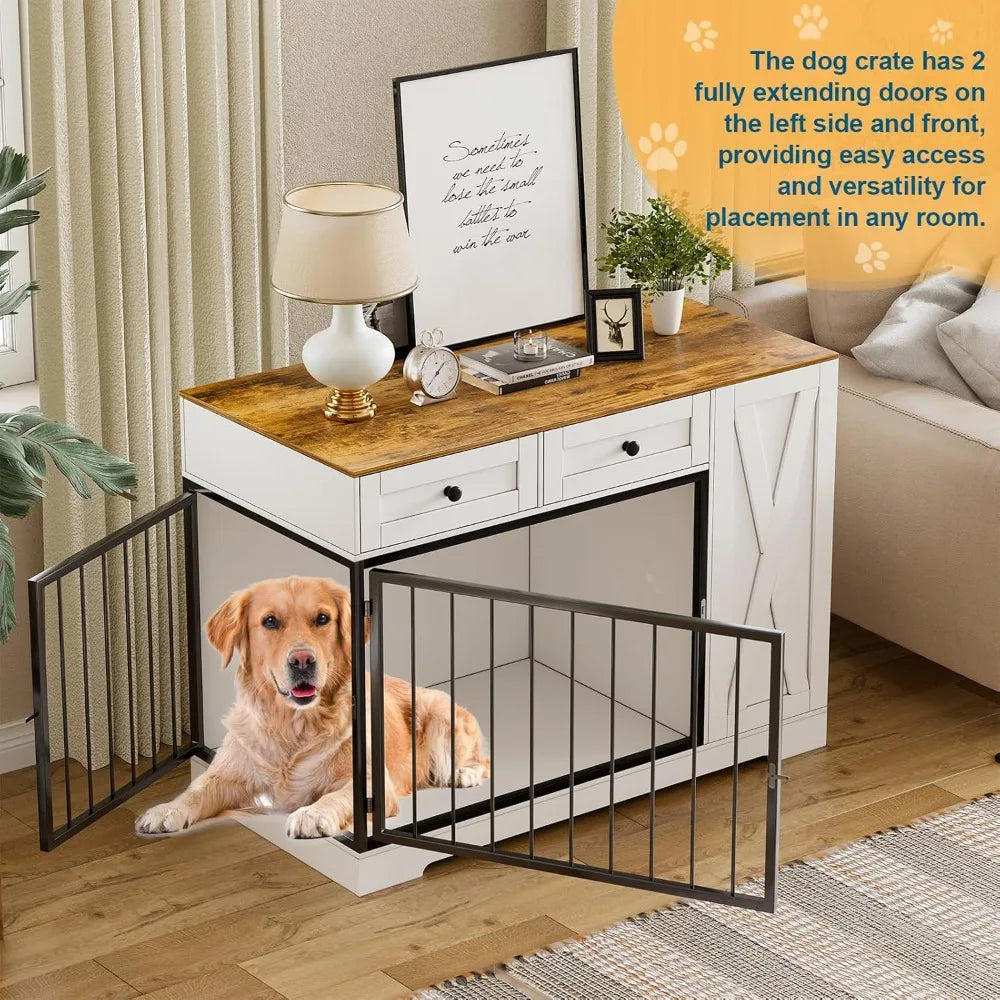 PAKASEPT Dog Crate Furniture: Storage Cabinet and Feeder for Small to Large Dogs, Double-Sided Kennel