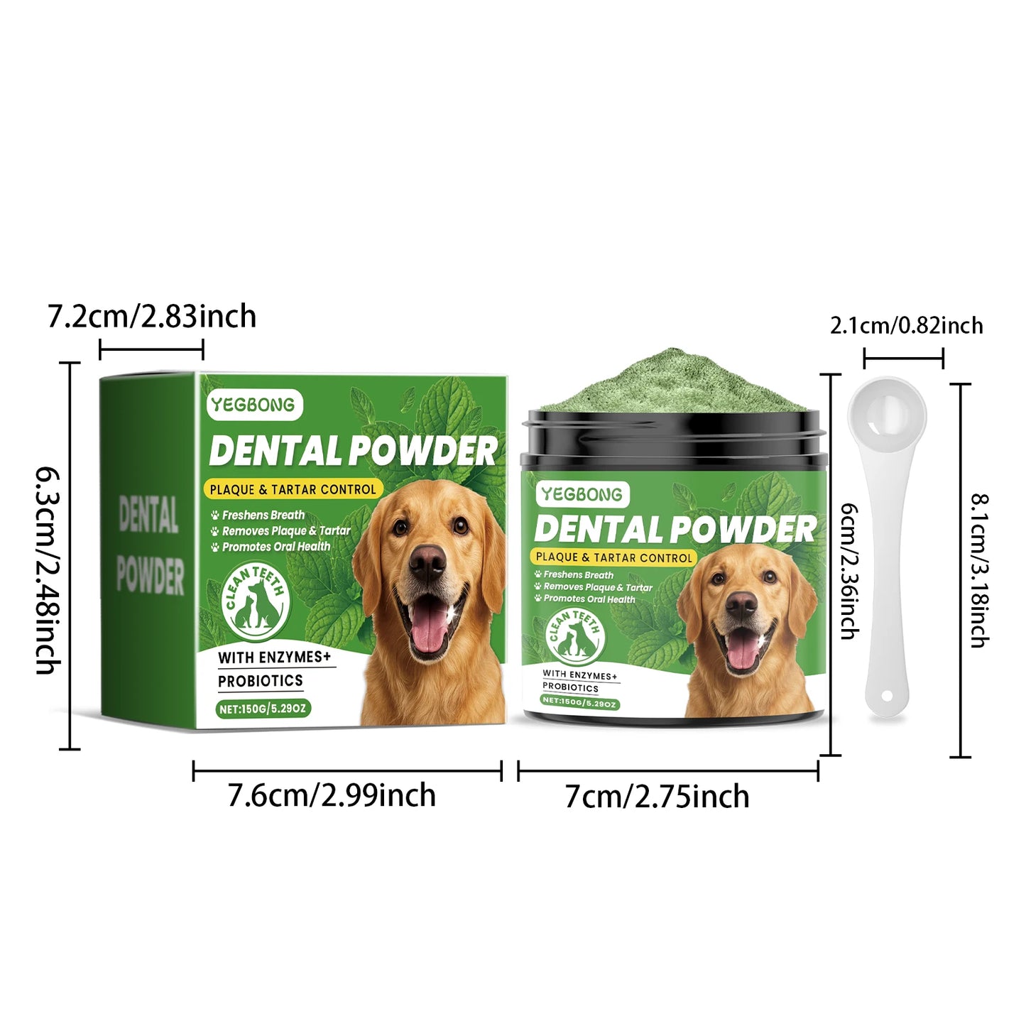 Yegbong 150g Dog Teeth Cleaning Powder - Gentle Dental Care for Pets - Removes Tartar, Stains & Bad Breath - Whitens Teeth
