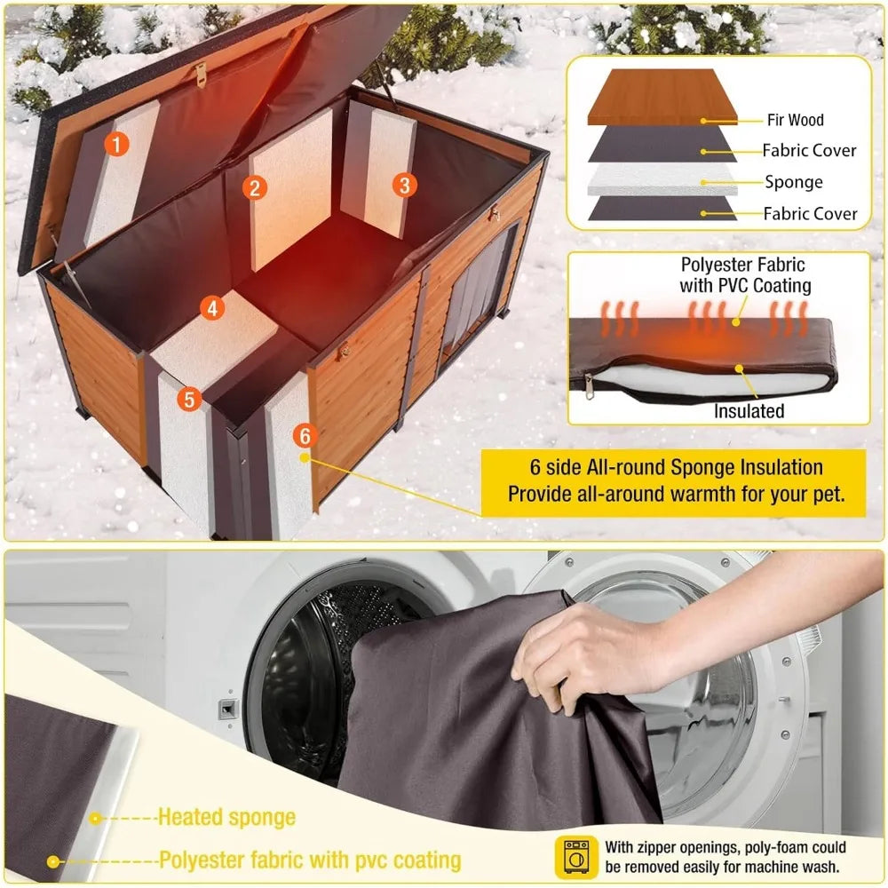 59" Large Dog House 100% Insulated Dog Kennel with Liner for Winter,Waterpoof for Outdoor & Indoor Use.