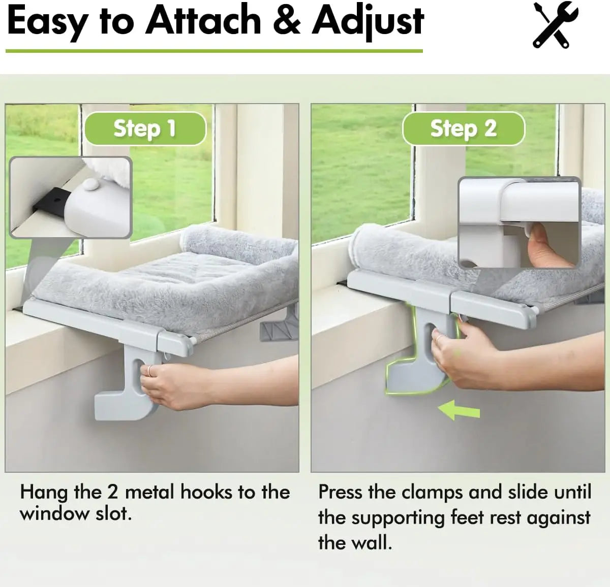 Cat Window Sill Perch – Large Bolster Hammock Bed for Large Cats & Kittens – Gray, Easy-Adjust for Windowsill