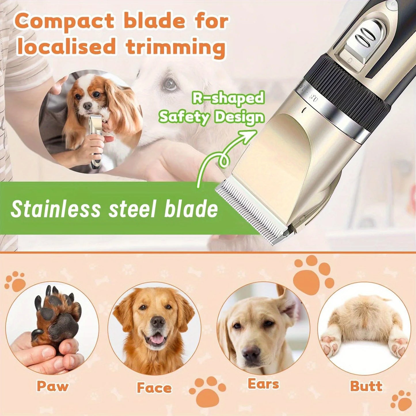 Professional Wireless Electric Pet Grooming Kit: Low-Noise Hair Trimmer – For Cats & Small-to-Medium Dogs, A Perfect Holiday Gif