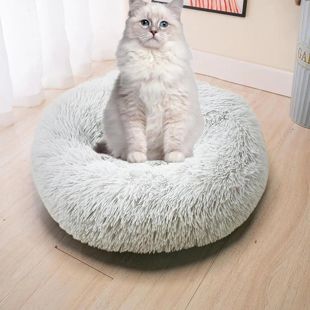 Soft Plush Pet Beds USB Heating Round Dog Bed Donut Round Beds For Small Medium Dogs And Cats Comfortable And Machine Washable
