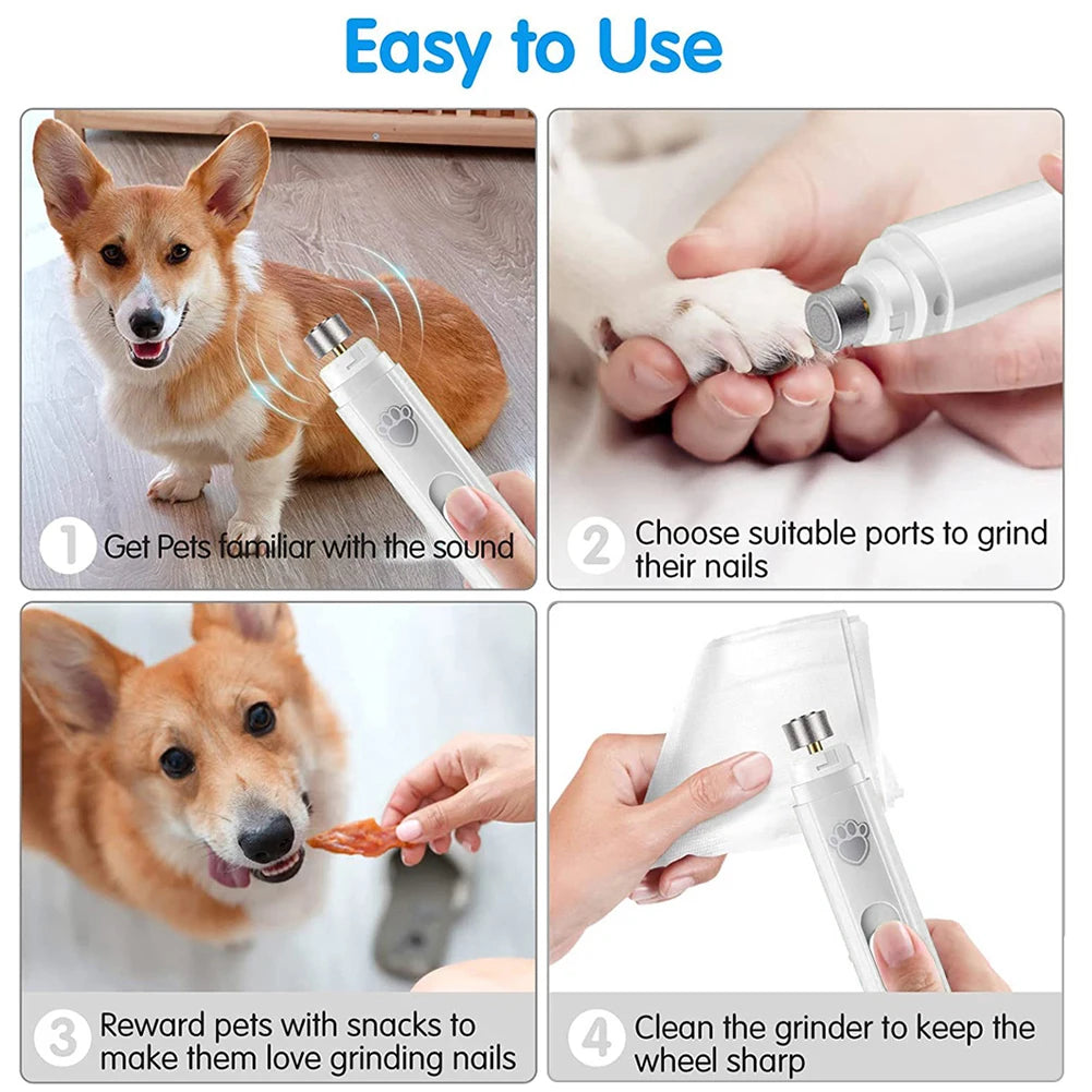 Electric Dog Nail Grinder USB Rechargeable LED Light Pet Nail Trimmer with 2 Speed Settings and Polisher Wheel